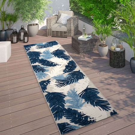 World Rug Gallery Vicenza Tropical Floral Indoor/Outdoor Runner Rug 2' x 7' Navy 8011NAVY2X7